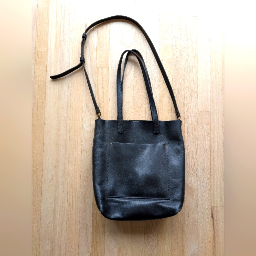 Portland Leather Hand Made Black Leather Medium Tote Bag